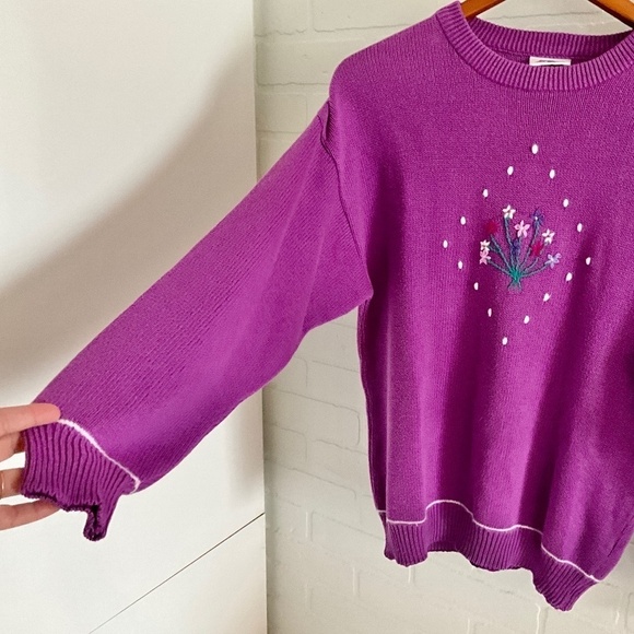 Vintage 3D Knit Sweater Pink Dainty Floral Embroidery Cotton/angora/wool L - Picture 5 of 10